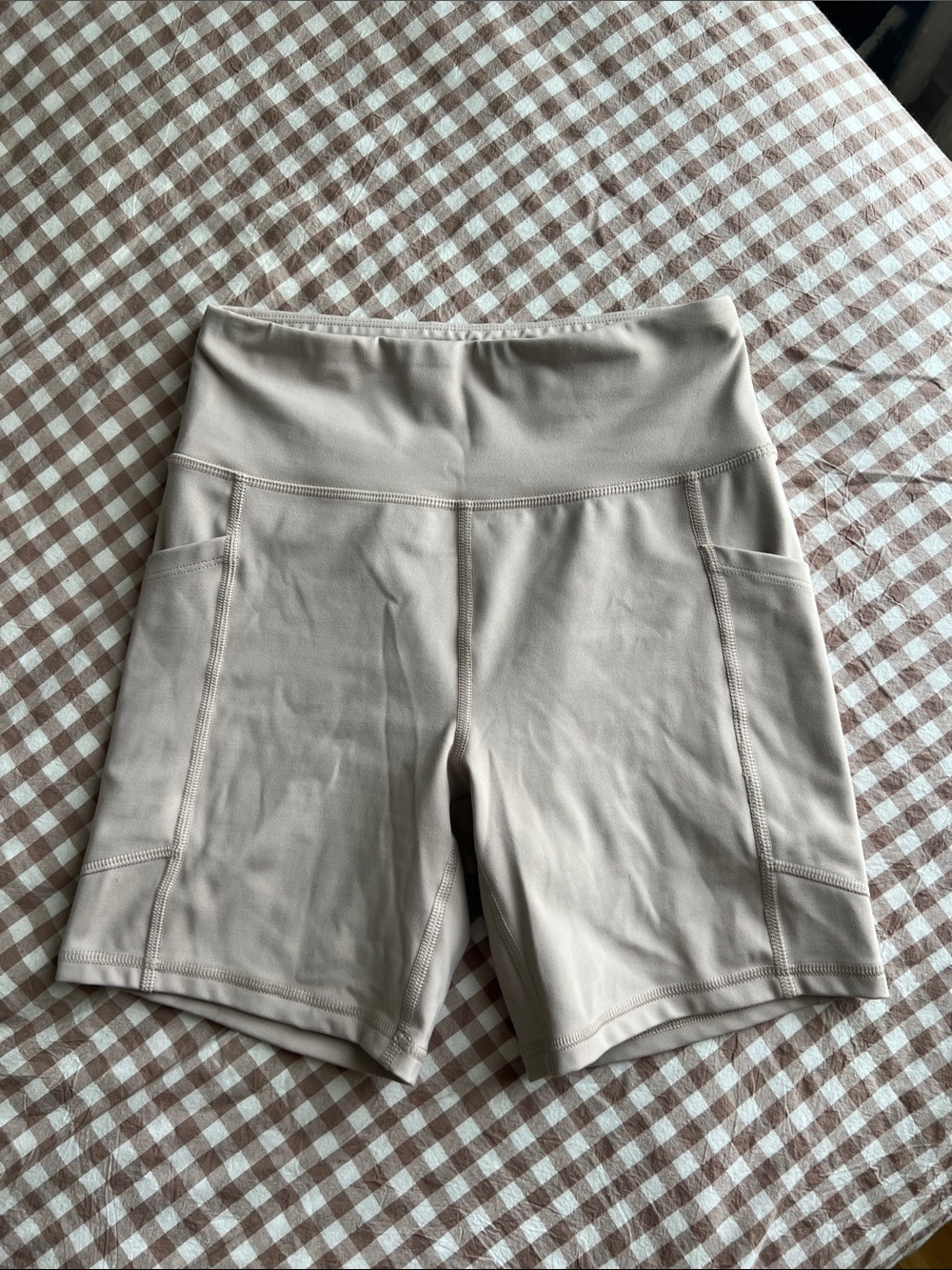 American Eagle Outfitters Light Beige High-Rise Bike Shorts with Side Pockets